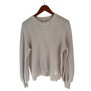 Ted Baker Cashmere Crewneck Sweater Pale Pink Ribbed With Embroidered Floral Det